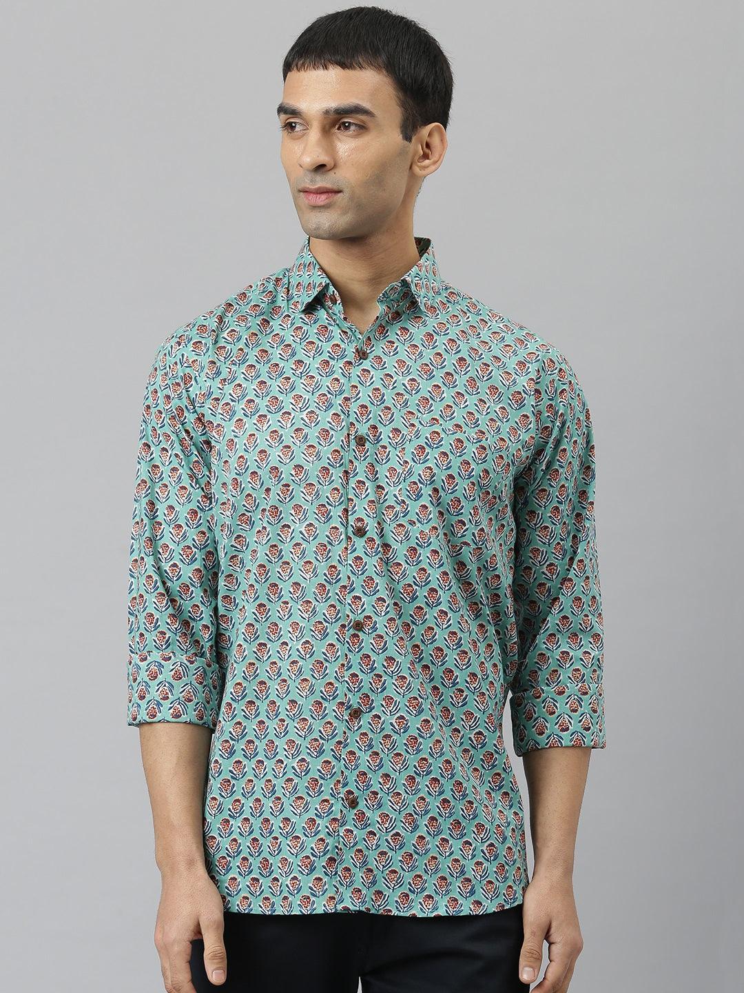 Millennial Men Sea Green & Blue  Cotton  Full Sleeve  Shirt for Men-MMF0280 - divenaworld.com