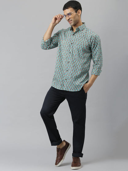 Millennial Men Sea Green & Blue  Cotton  Full Sleeve  Shirt for Men-MMF0280 - divenaworld.com