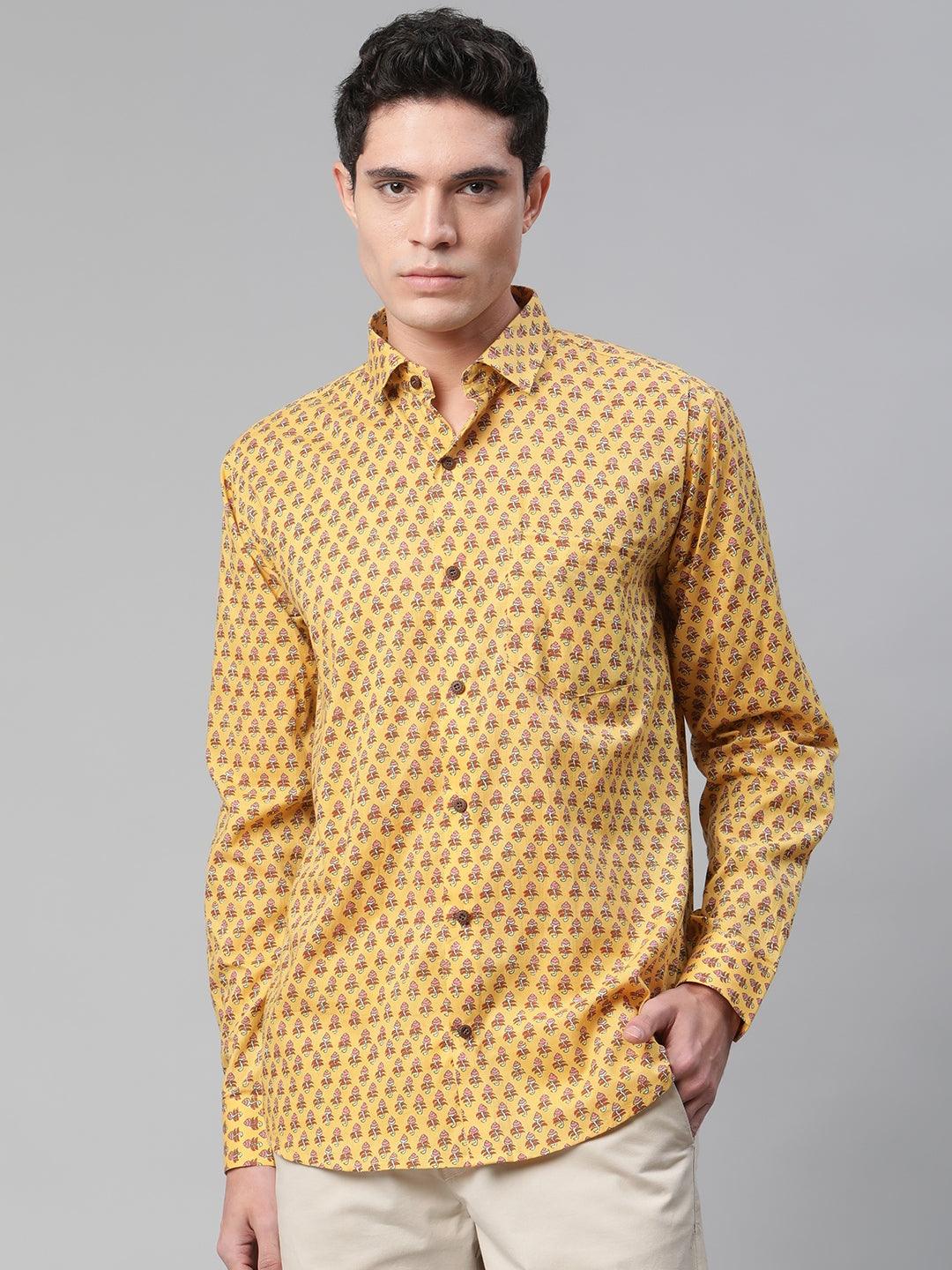 Millennial Men Mustard & Pink Cotton  Full Sleeve  Shirt for Men-MMF0282 - divenaworld.com