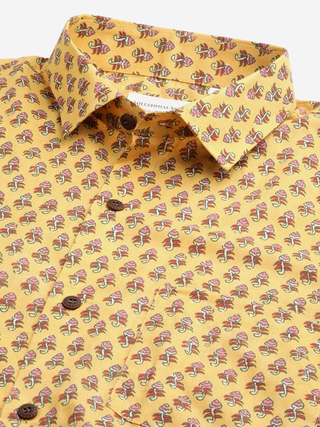 Millennial Men Mustard & Pink Cotton  Full Sleeve  Shirt for Men-MMF0282 - divenaworld.com