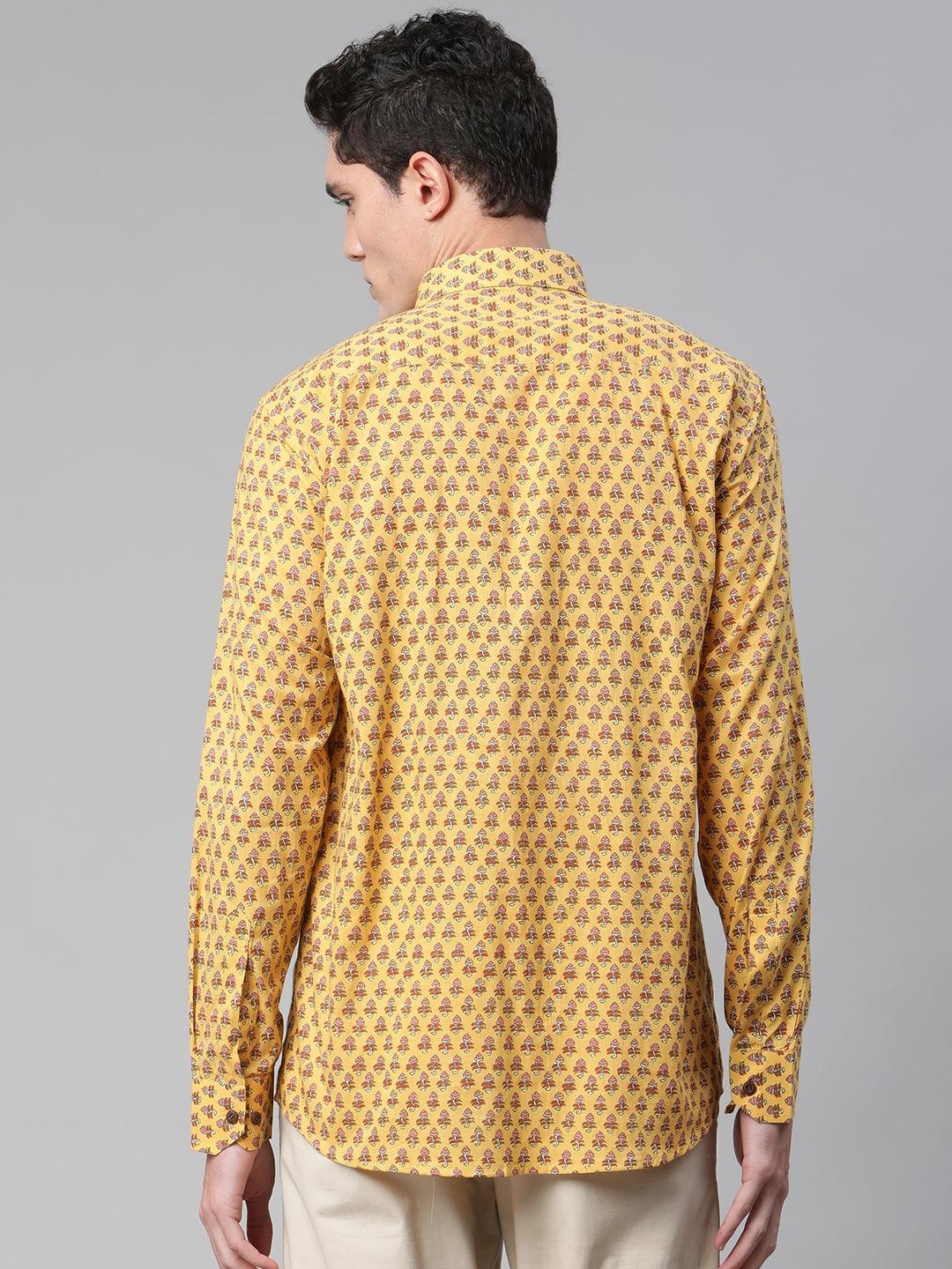 Millennial Men Mustard & Pink Cotton  Full Sleeve  Shirt for Men-MMF0282 - divenaworld.com