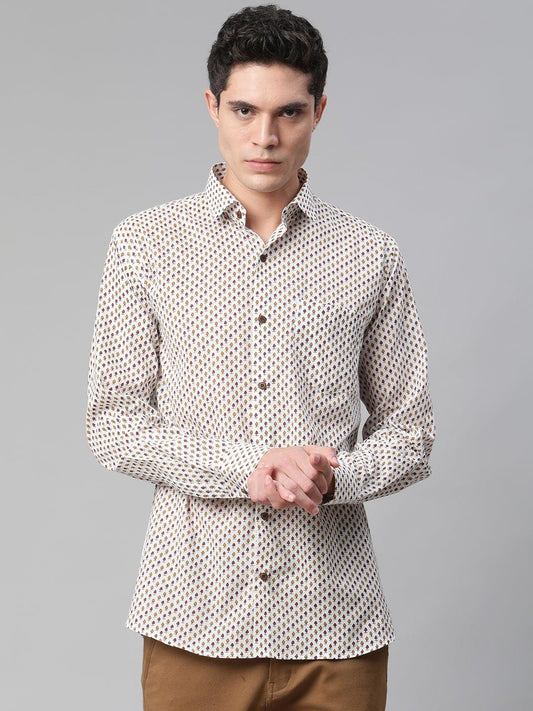 Millennial Men White & Yellow Cotton  Full Sleeve  Shirt for Men-MMF0283 - divenaworld.com