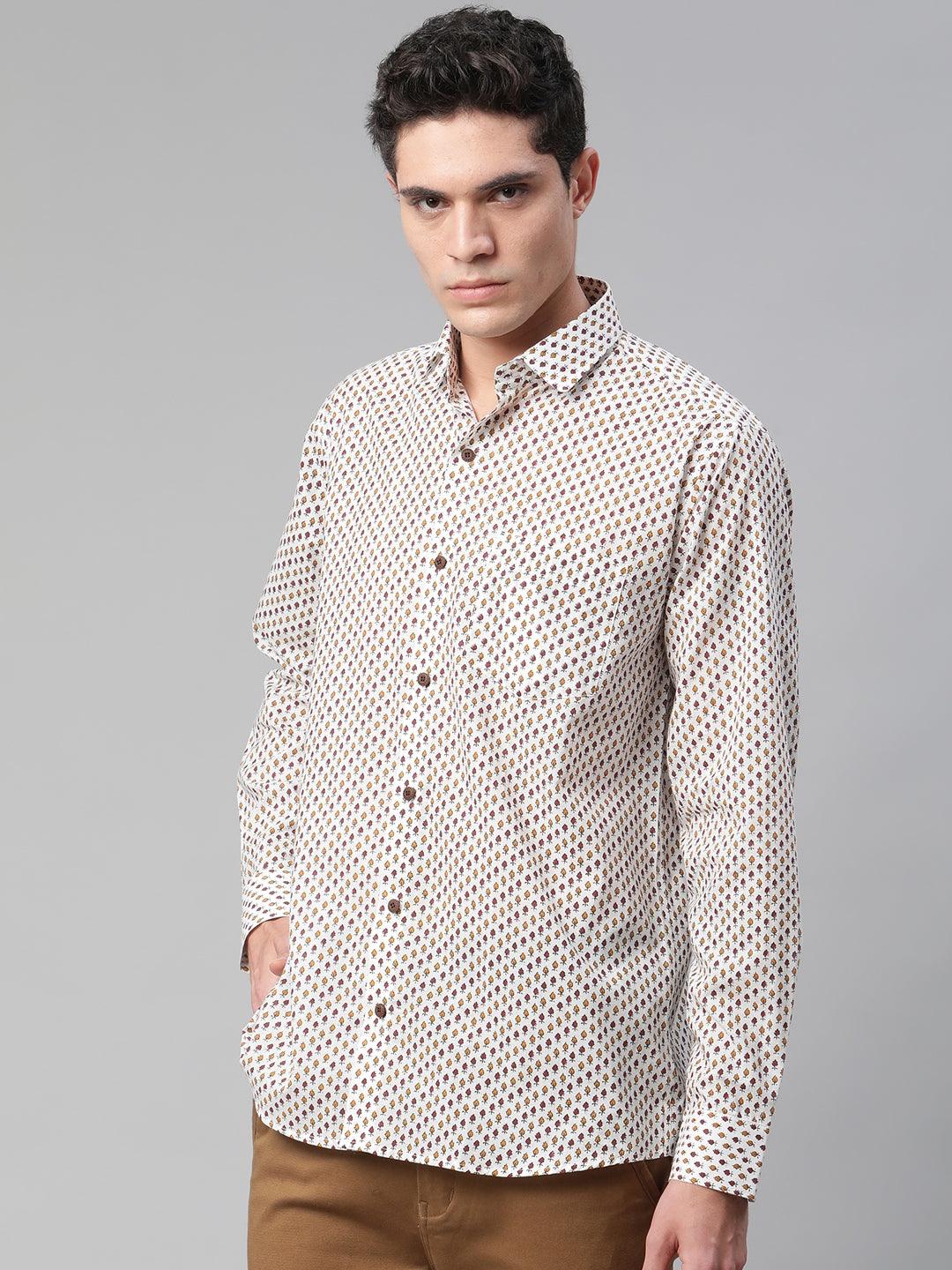 Millennial Men White & Yellow Cotton  Full Sleeve  Shirt for Men-MMF0283 - divenaworld.com