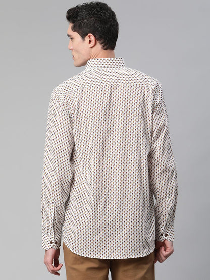 Millennial Men White & Yellow Cotton  Full Sleeve  Shirt for Men-MMF0283 - divenaworld.com