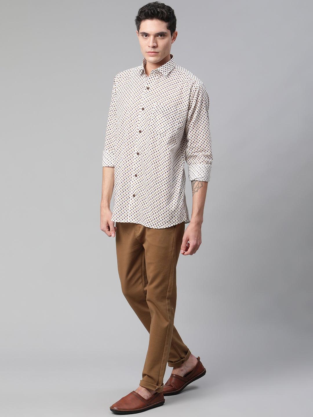 Millennial Men White & Yellow Cotton  Full Sleeve  Shirt for Men-MMF0283 - divenaworld.com