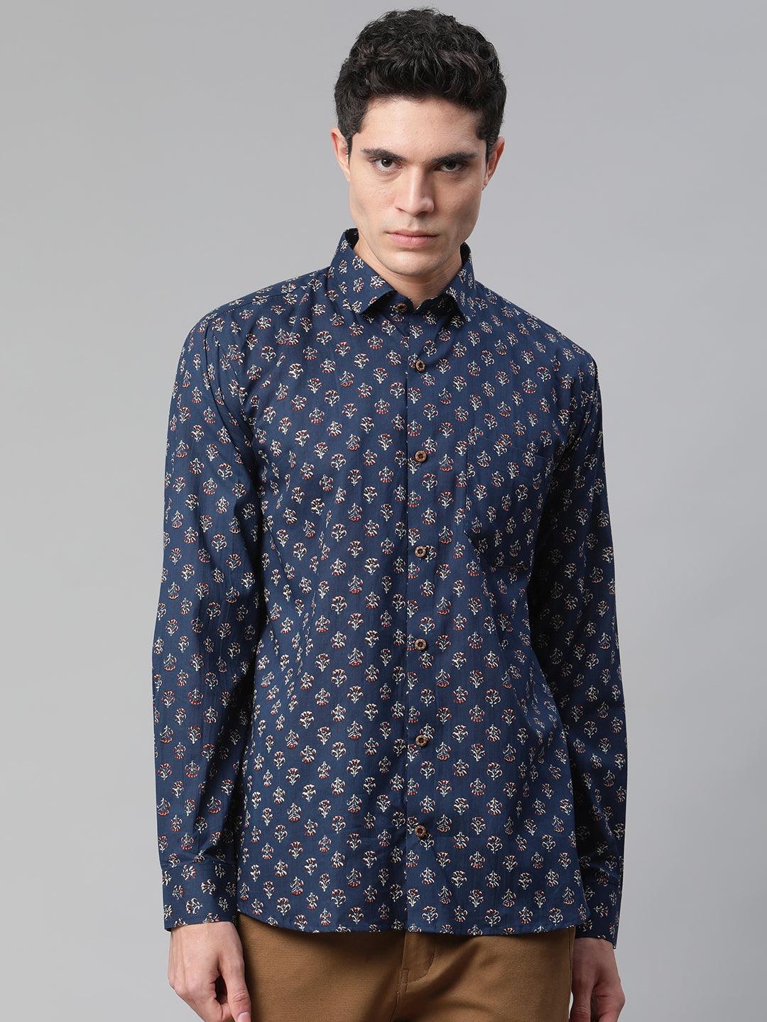 Millennial Men Navy  & White  Cotton  Full Sleeve  Shirt for Men-MMF0286 - divenaworld.com