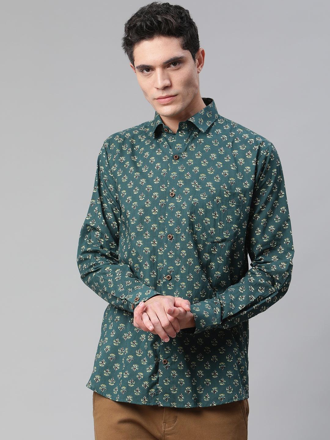 Millennial Men Teal Green & Green Cotton  Full Sleeve  Shirt for Men-MMF0287 - divenaworld.com