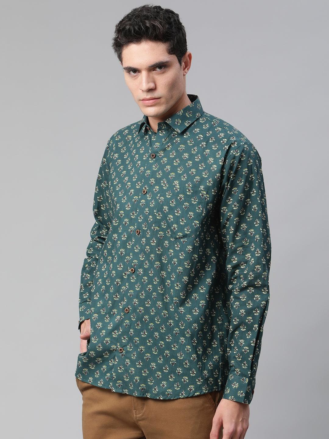 Millennial Men Teal Green & Green Cotton  Full Sleeve  Shirt for Men-MMF0287 - divenaworld.com