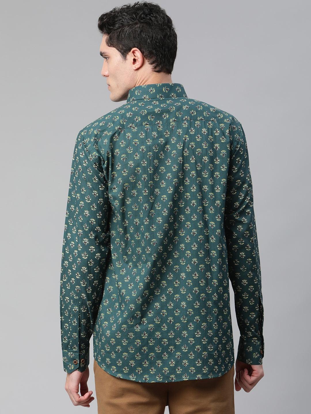 Millennial Men Teal Green & Green Cotton  Full Sleeve  Shirt for Men-MMF0287 - divenaworld.com