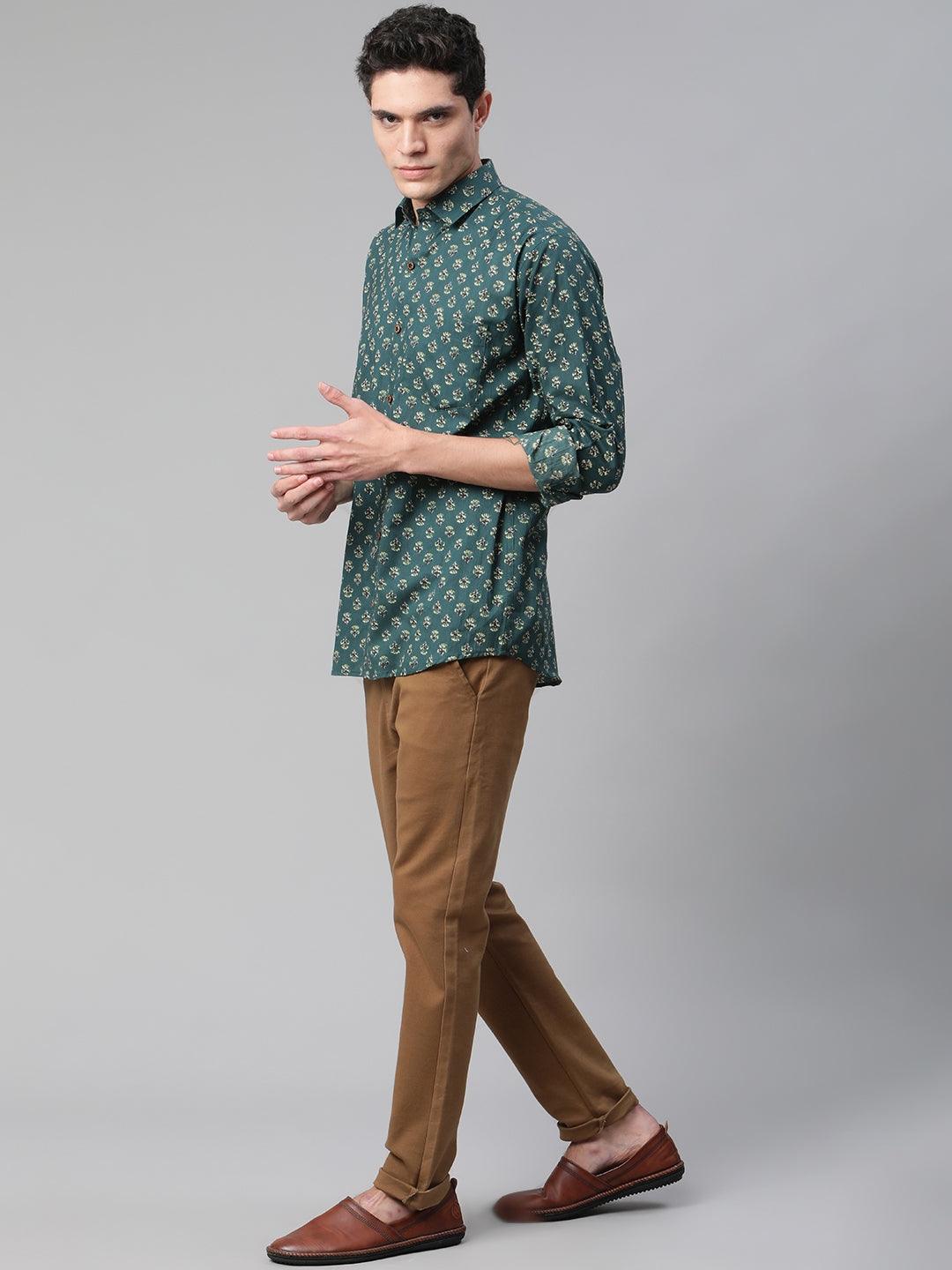 Millennial Men Teal Green & Green Cotton  Full Sleeve  Shirt for Men-MMF0287 - divenaworld.com