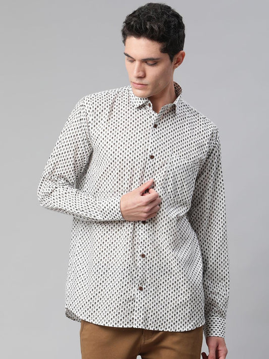 Millennial Men White  & Black Cotton  Full Sleeve  Shirt for Men-MMF0288 - divenaworld.com