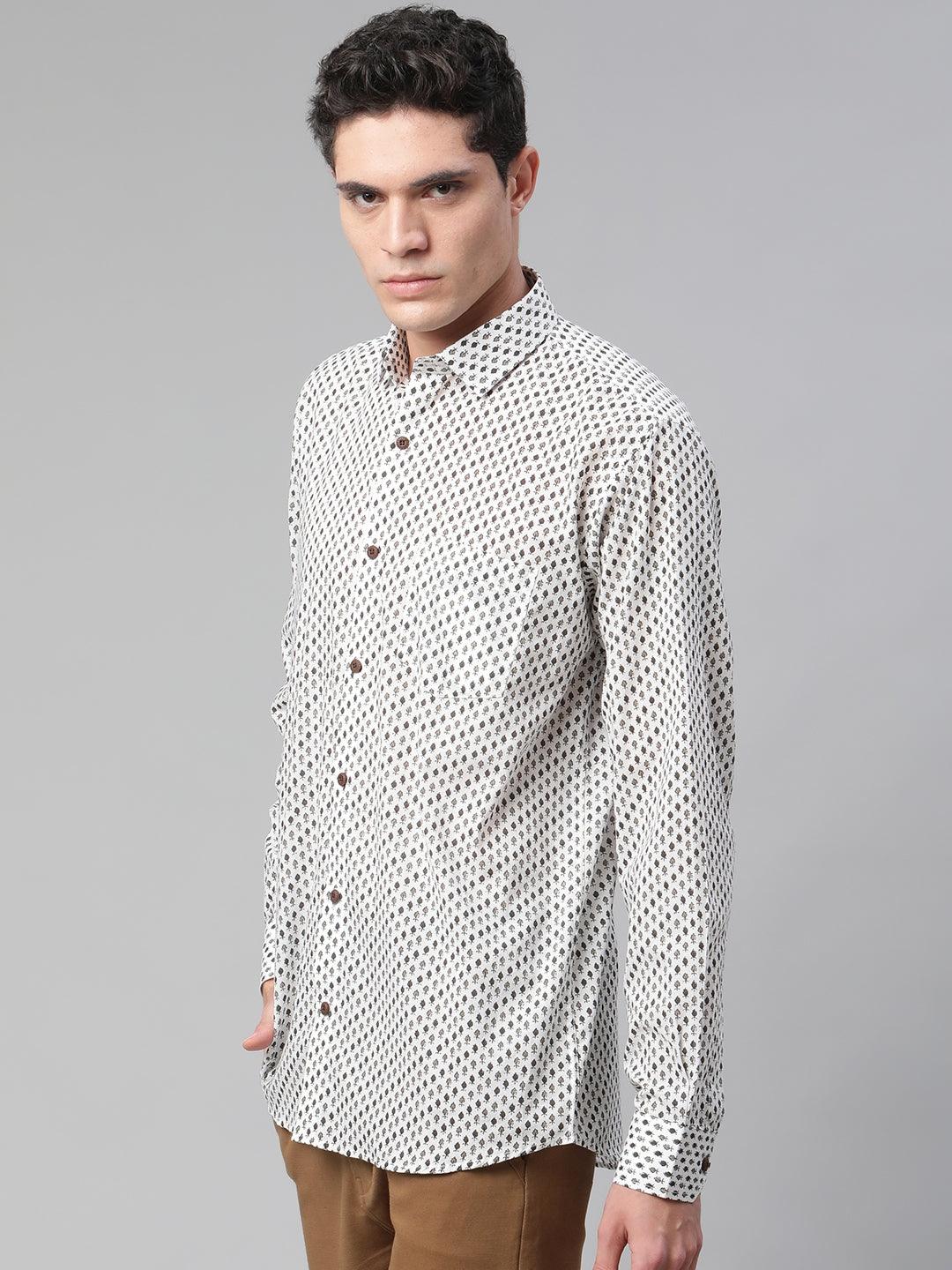 Millennial Men White  & Black Cotton  Full Sleeve  Shirt for Men-MMF0288 - divenaworld.com