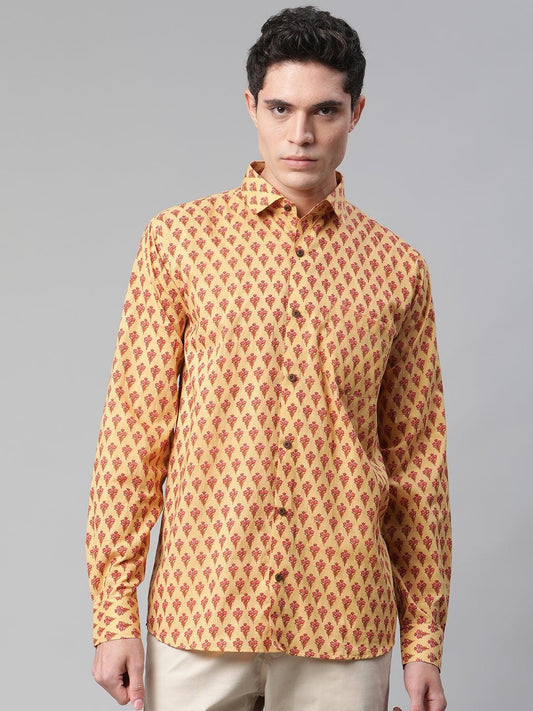 Millennial Men Mustard & Pink Cotton  Full Sleeve  Shirt for Men-MMF0289 - divenaworld.com