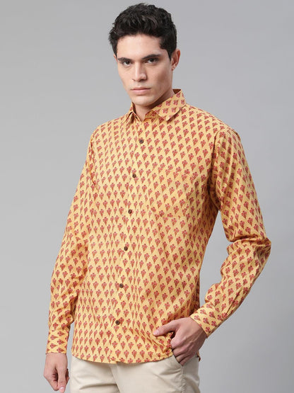 Millennial Men Mustard & Pink Cotton  Full Sleeve  Shirt for Men-MMF0289 - divenaworld.com