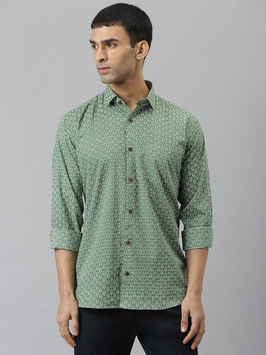 Millennial Men Green & White  Cotton  Full Sleeve  Shirt for Men-MMF0290 - divenaworld.com