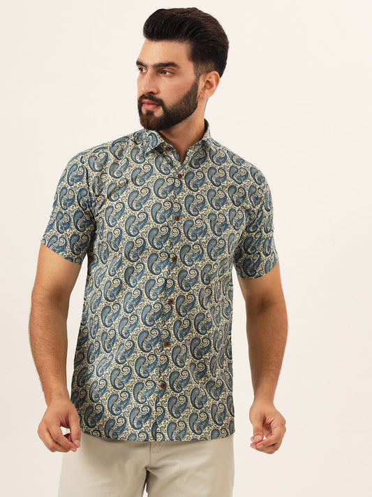 MILLENNIAL MEN Beige Paisley Print Pure Cotton Regular Fit Casual Shirt