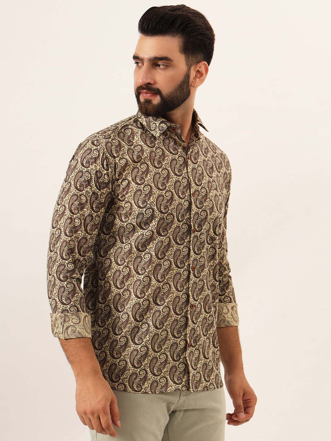 MILLENNIAL MEN Brown Paisley Print Pure Cotton Regular Fit Casual Shirt