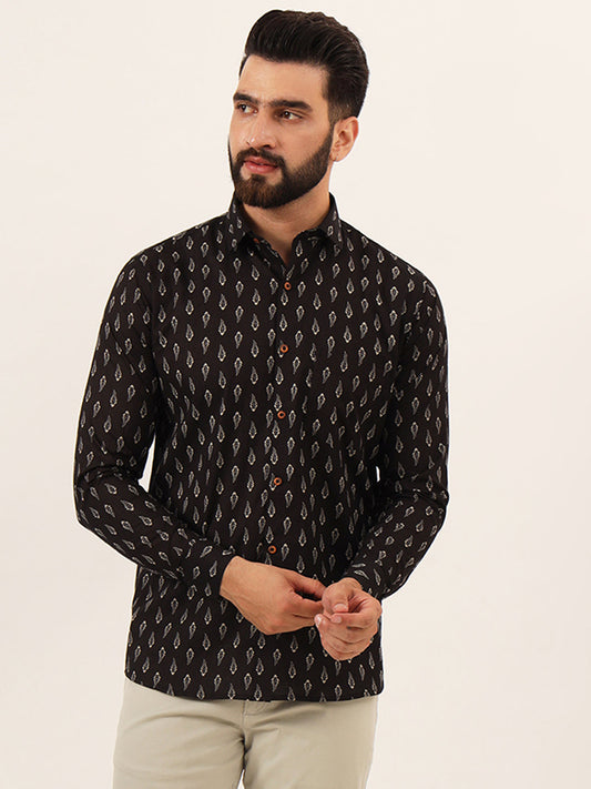 MILLENNIAL MEN Brown Printed Pure Cotton Regular Fit Casual Full Sleeve