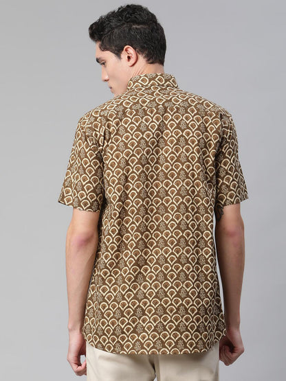 Millennial Men Brown & Beige Cotton  Half Sleeve Shirt for Men-MMH0168 - divenaworld.com