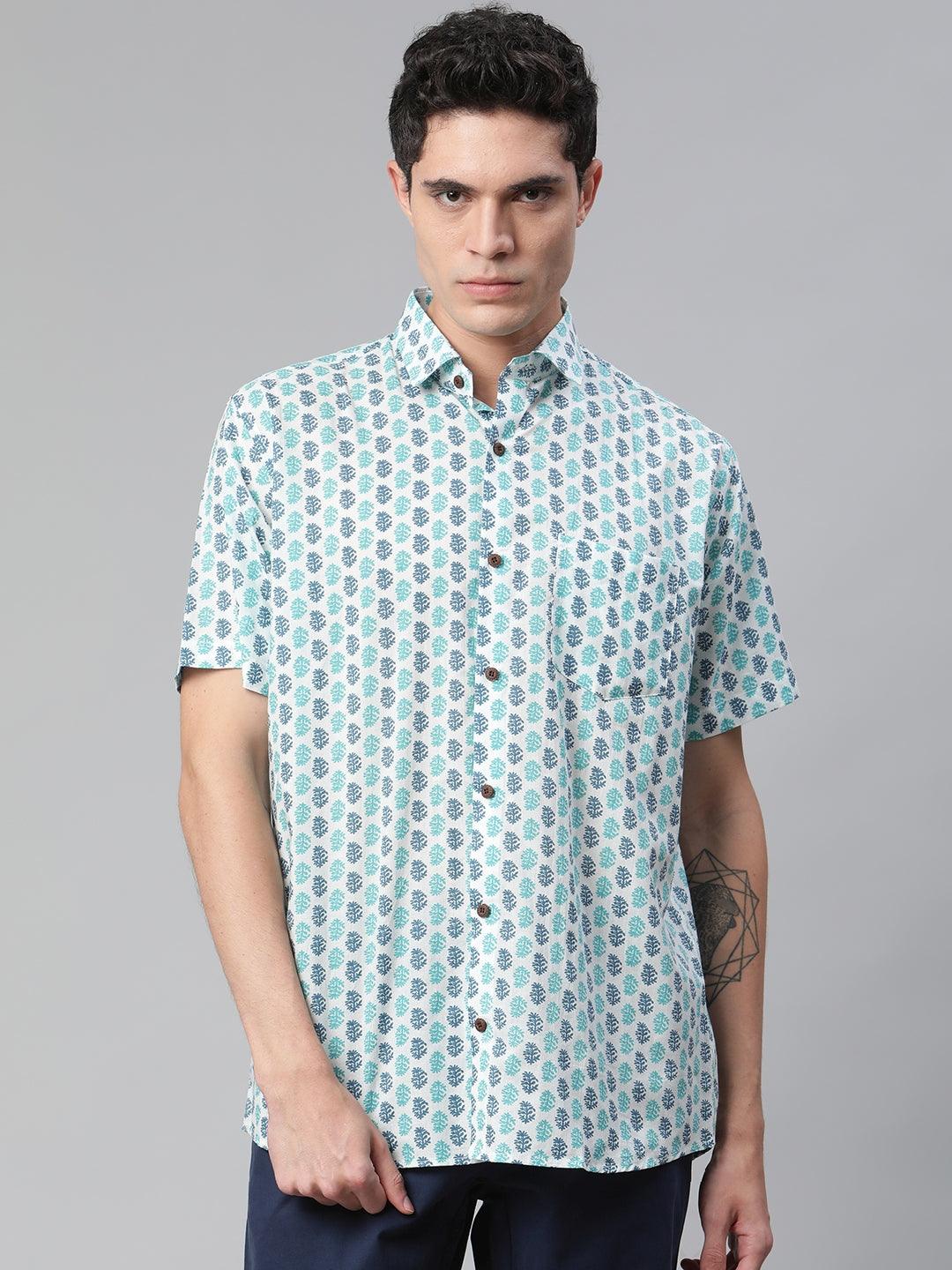 Millennial Men White & Green Cotton  Half Sleeve Shirt for Men-MMH0171 - divenaworld.com