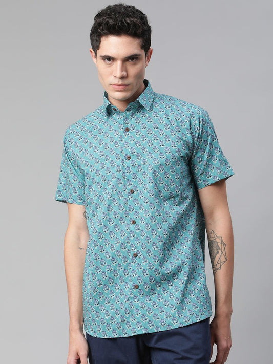 Millennial Men Turquoise blue & Blue  Cotton  Half Sleeve Shirt for Men-MMH0179 - divenaworld.com