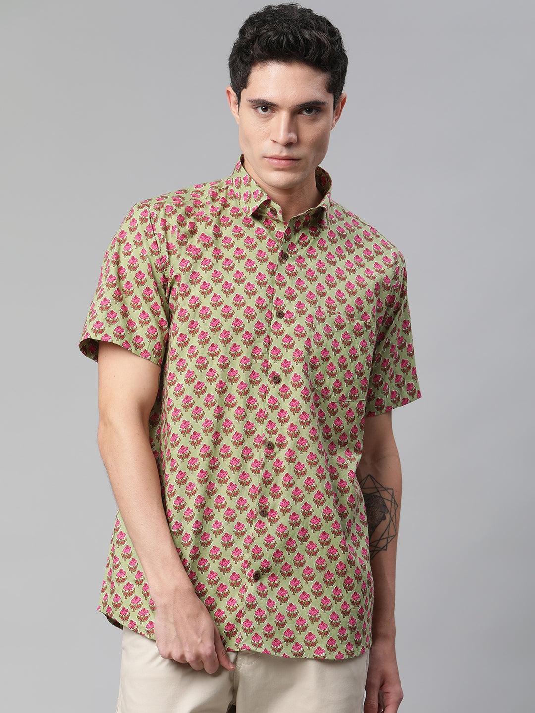 Millennial Men Green  & Pink Cotton  Half Sleeve Shirt for Men-MMH0180 - divenaworld.com