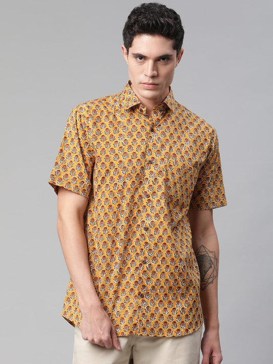 Millennial Men Mustard & Marron Cotton  Half Sleeve Shirt for Men-MMH0182 - divenaworld.com