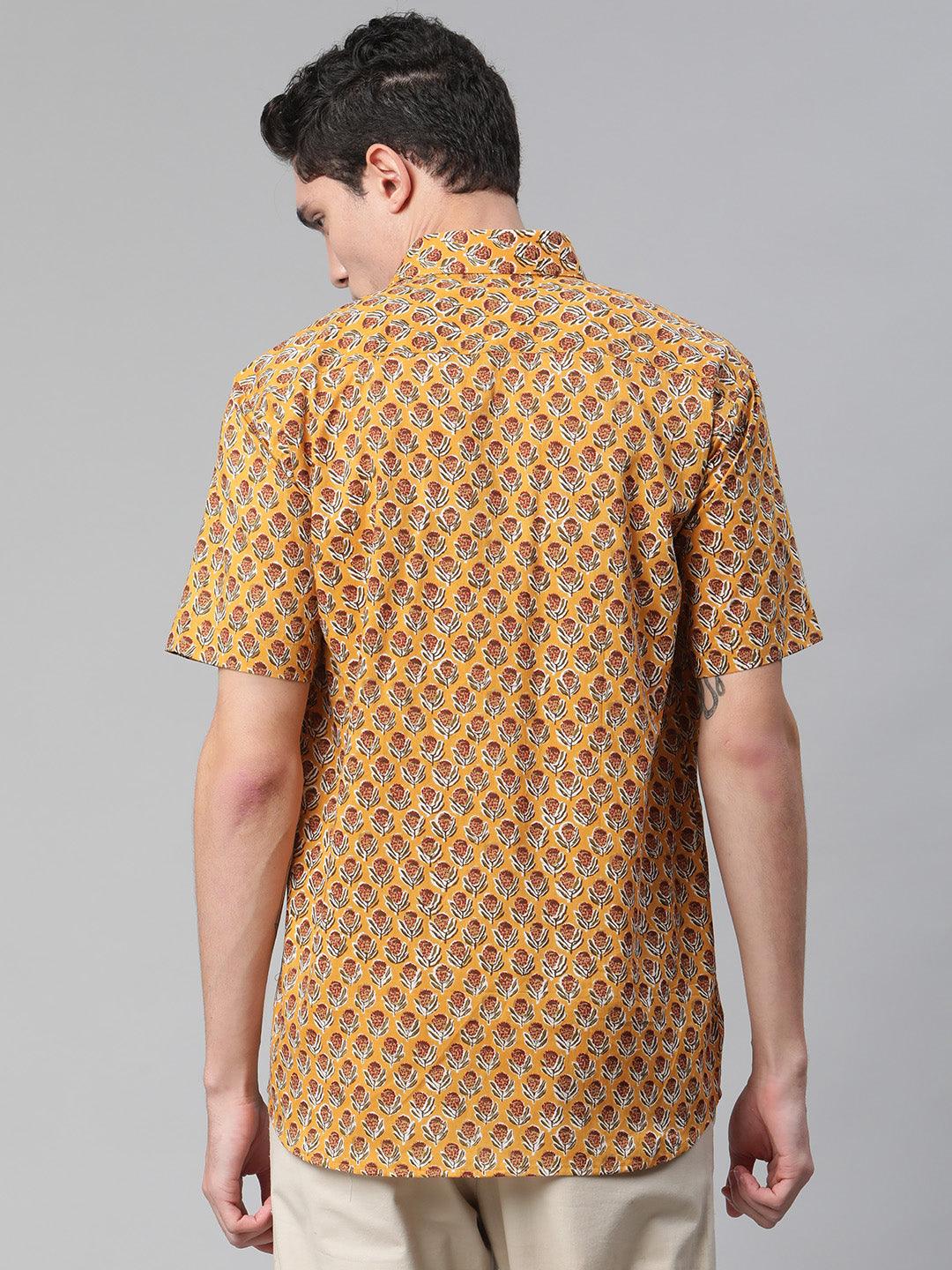 Millennial Men Mustard & Marron Cotton  Half Sleeve Shirt for Men-MMH0182 - divenaworld.com