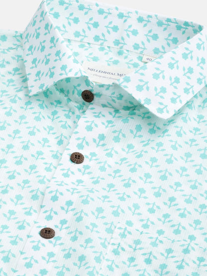 Millennial Men White & Sea Green Cotton  Half Sleeve Shirt for Men-MMH0184 - divenaworld.com