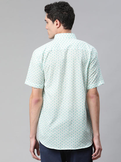 Millennial Men White & Sea Green Cotton  Half Sleeve Shirt for Men-MMH0184 - divenaworld.com