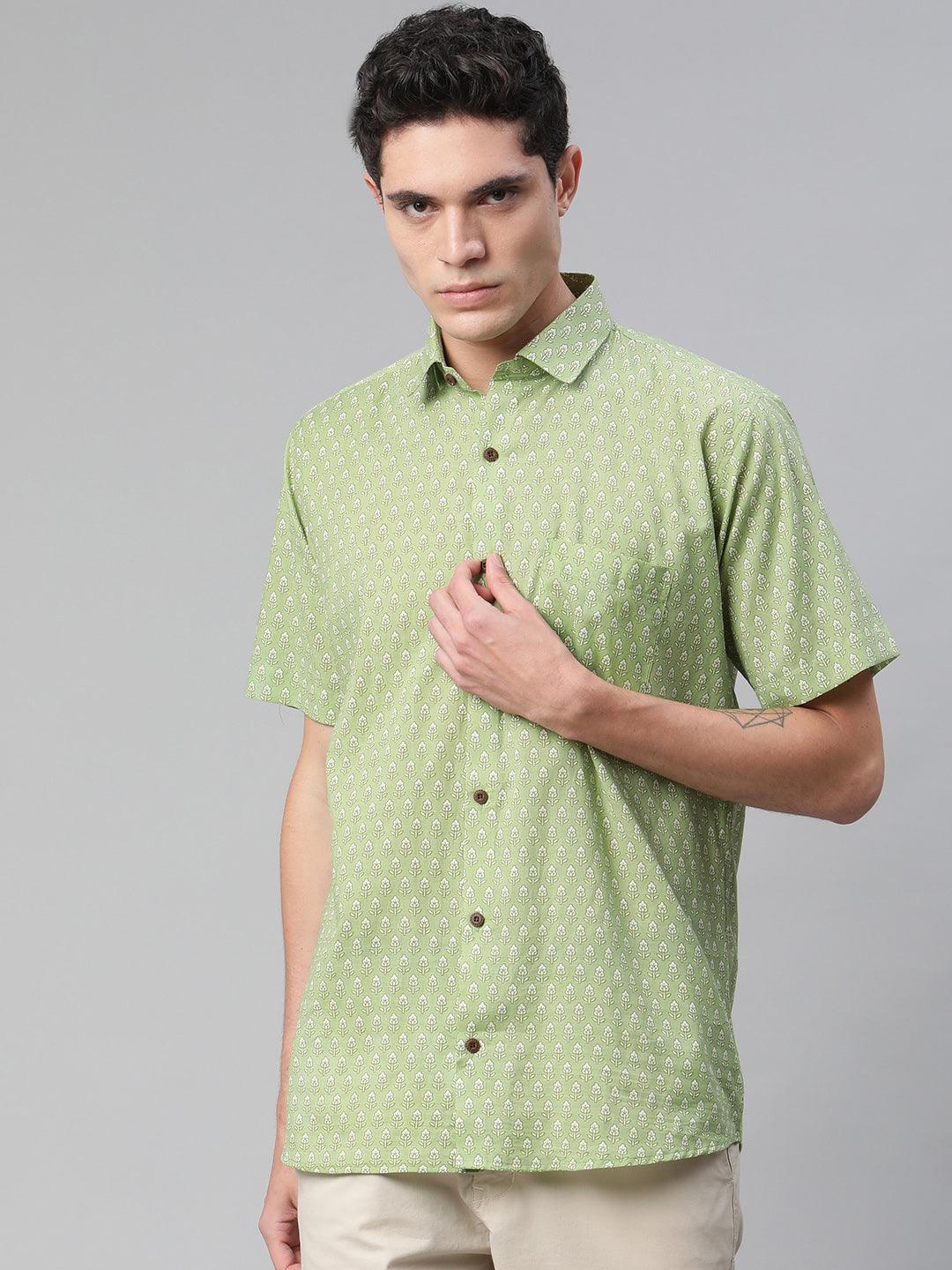 Millennial Men Green & White  Cotton  Half Sleeve Shirt for Men-MMH0189 - divenaworld.com