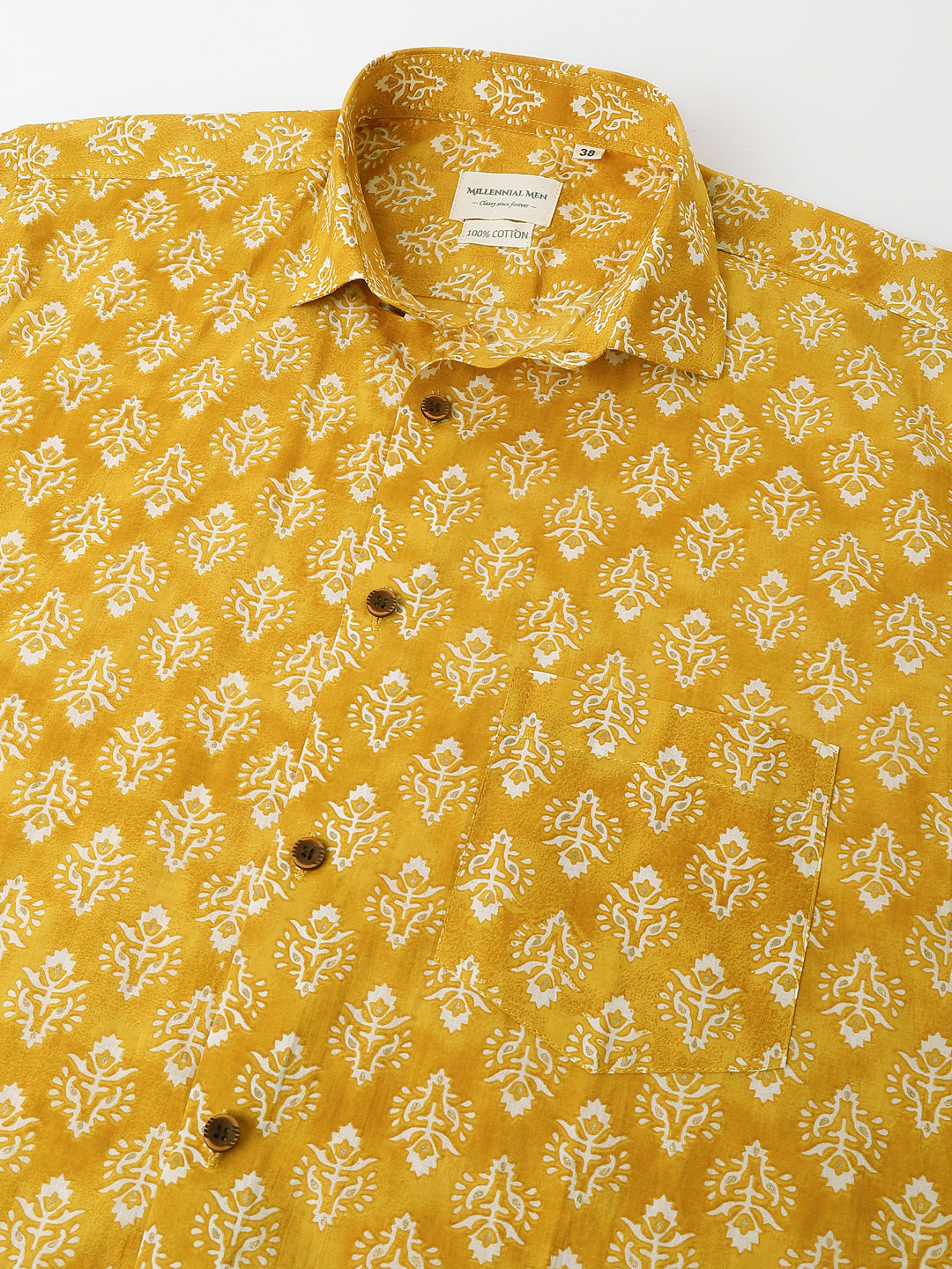 Millennial Men Mustard Printed Cotton Half Sleeve Shirts