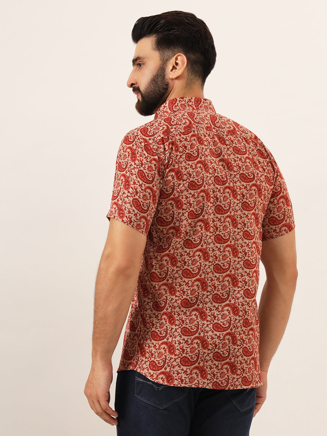 MILLENNIAL MEN Maroon Paisley Print Pure Cotton Regular Fit Casual Half Sleeve