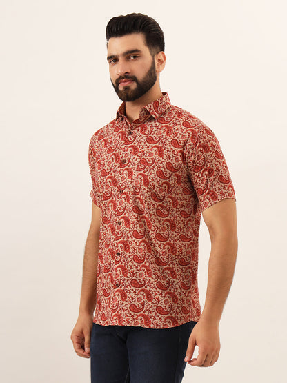 MILLENNIAL MEN Maroon Paisley Print Pure Cotton Regular Fit Casual Shirt