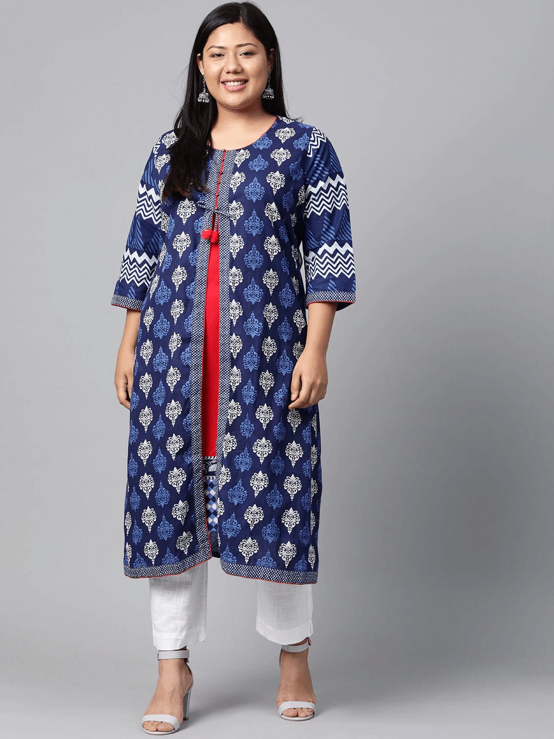 Eshani Plus Size Blue Cotton & Rayon A-line Kurti