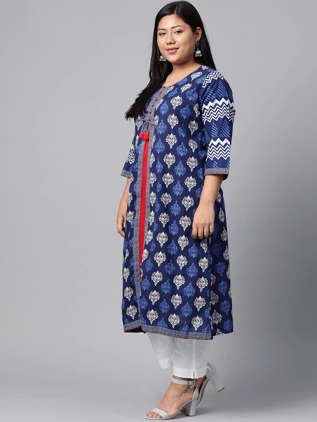 Eshani Plus Size Blue Cotton & Rayon A-line Kurti